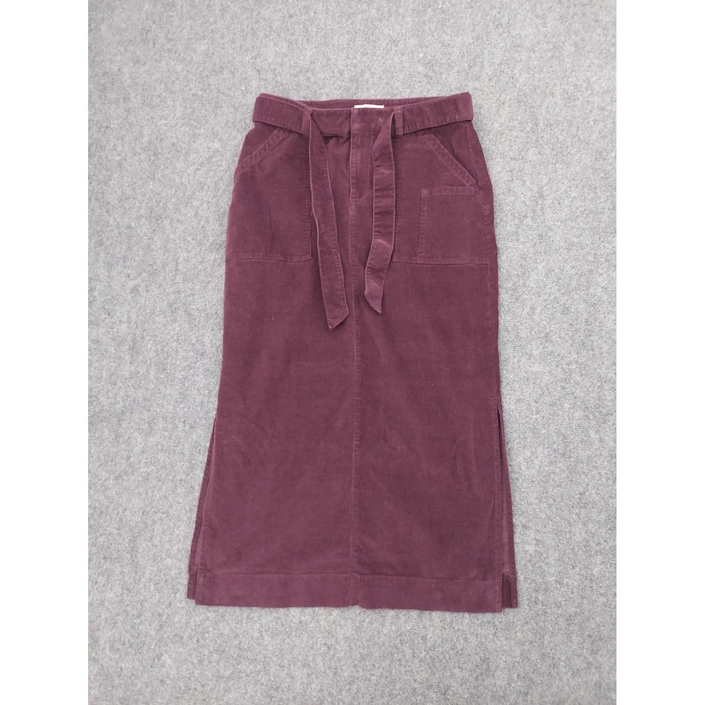 Orvis Corduroy Skirt Womens 6 Burgundy Tie Side Slits Midi Stretch Western